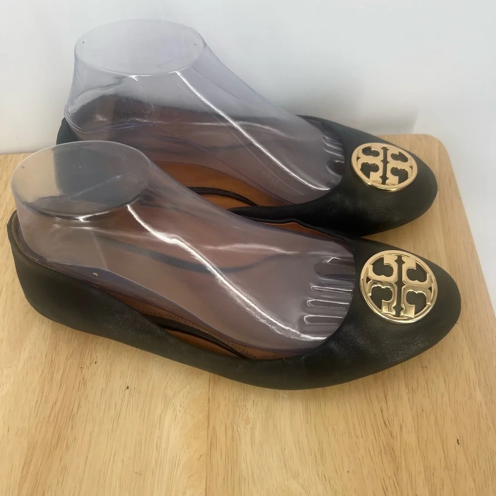 Tory Burch Black Loafers with Gold Emblem